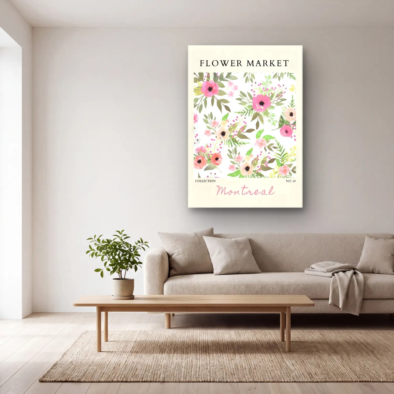 Pastel Çiçek Deseni No. 90 cam tablo — açık renk salonda