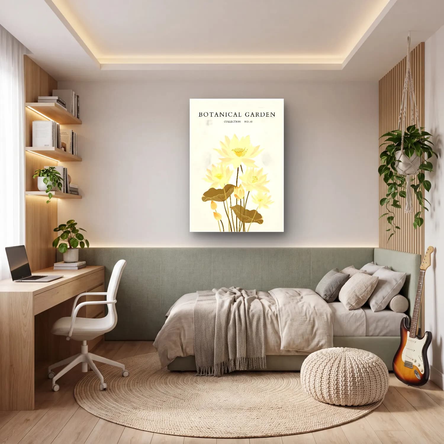 Botanik İllüstrasyon Lotus Çiçekleri No. 10 cam tablo — genç odasında