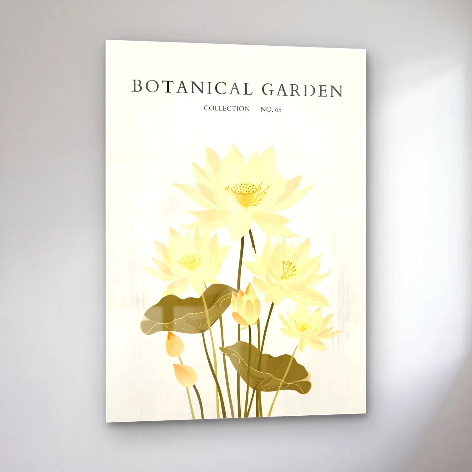 Botanik İllüstrasyon Lotus Çiçekleri No. 10 cam tablo — sol açıdan görünüm