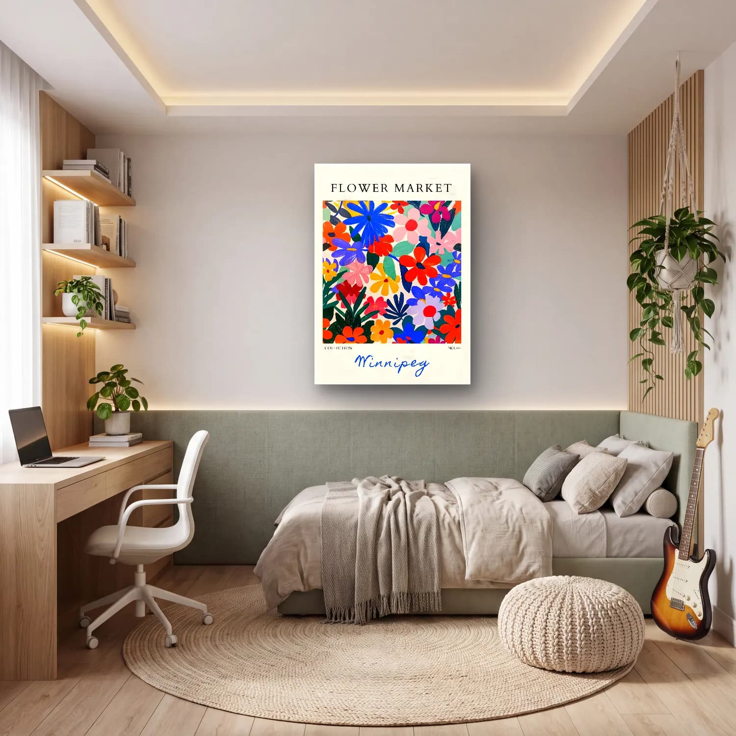 Maksimalist Çiçek Deseni No. 25 cam tablo — genç odasında