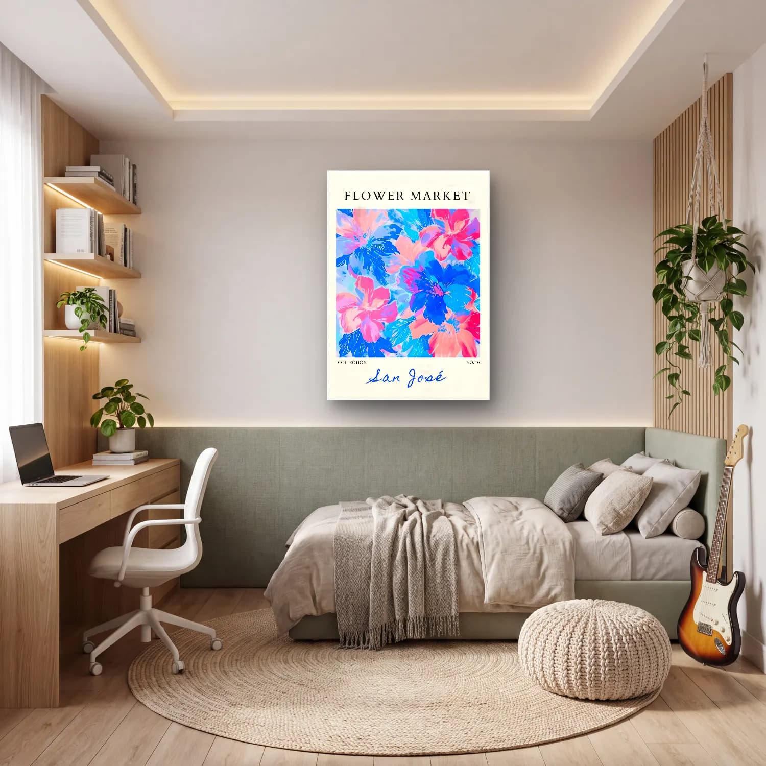 Pastel Çiçek Deseni No. 126 cam tablo — genç odasında