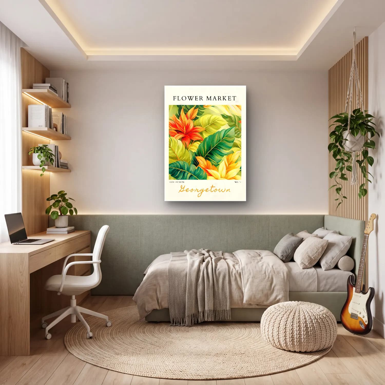 Botanik İllüstrasyon Çiçek Deseni No. 77 cam tablo — genç odasında