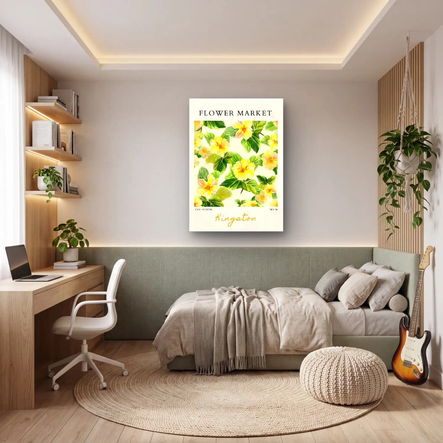 Pastel Çiçek Deseni No. 128 cam tablo — genç odasında