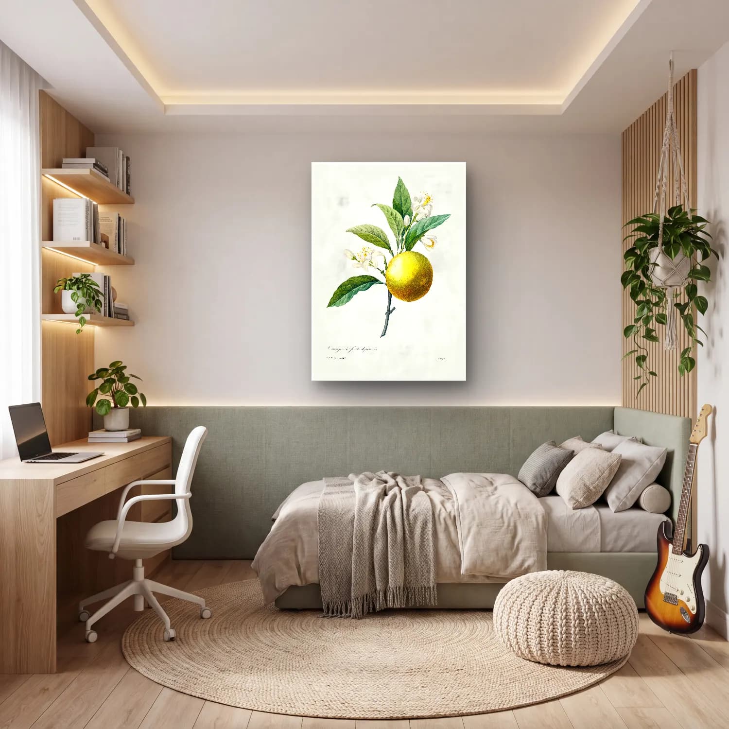 Botanik İllüstrasyon Limon Dalı No. 12 cam tablo — genç odasında