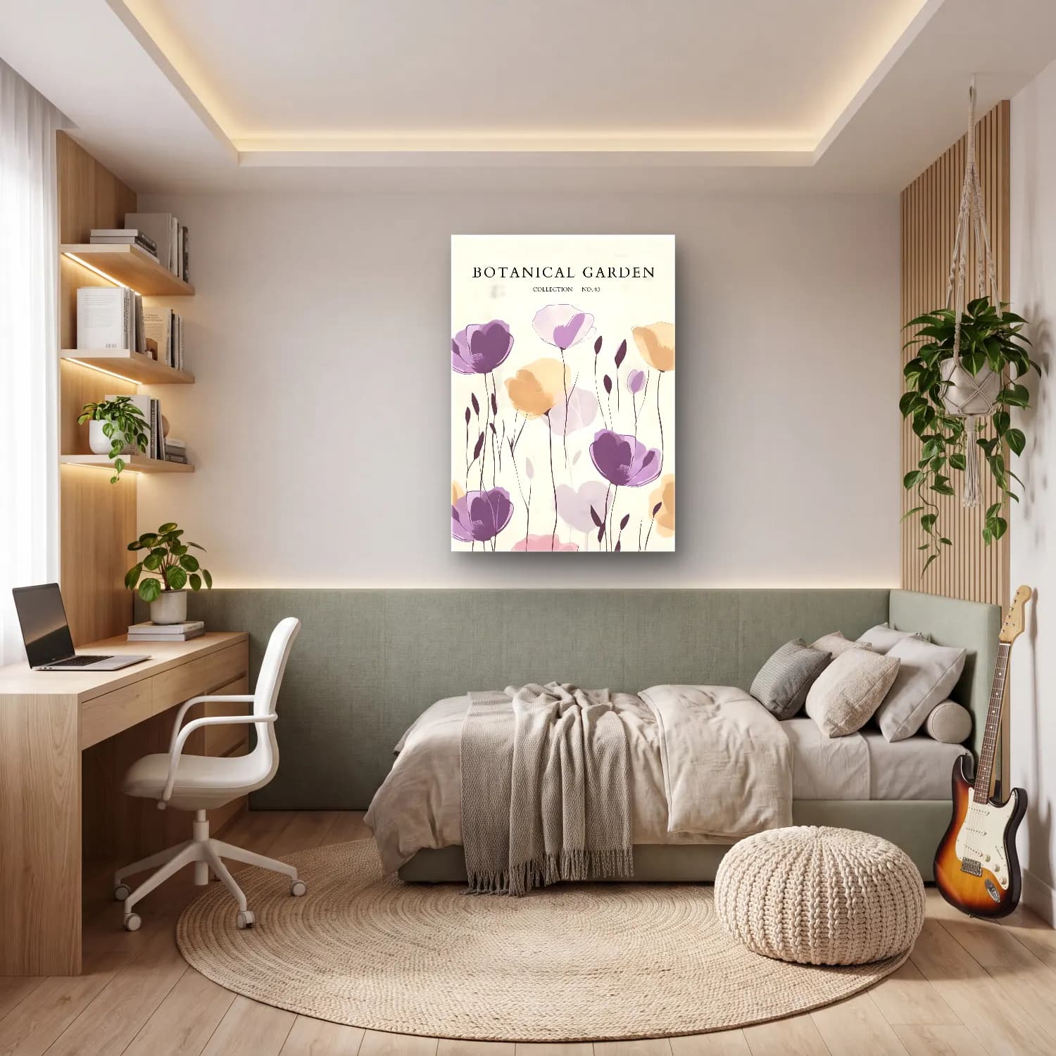 Pastel Çiçek Deseni No. 131 cam tablo — genç odasında