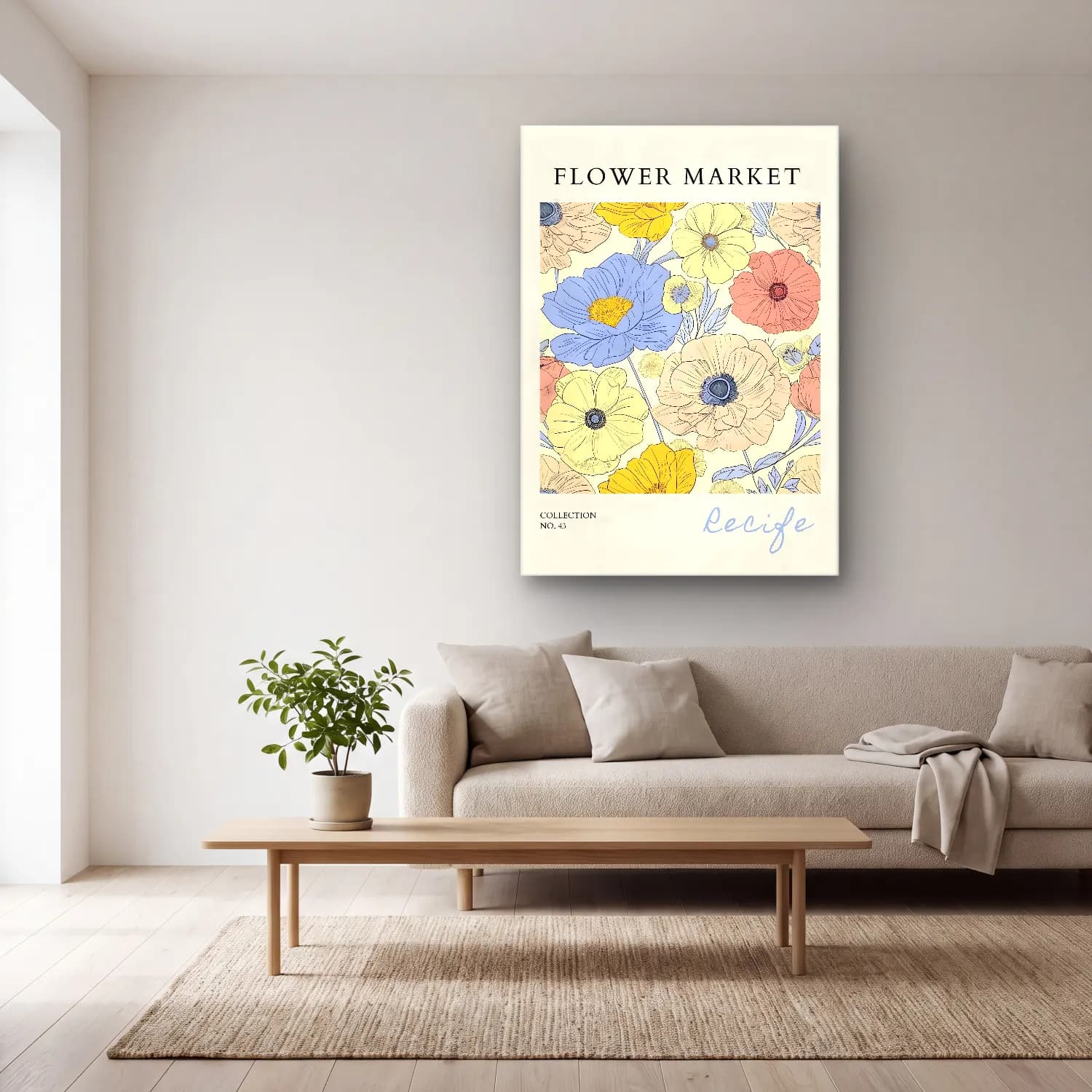 Pastel Çiçek Deseni No. 132 cam tablo — açık renk salonda