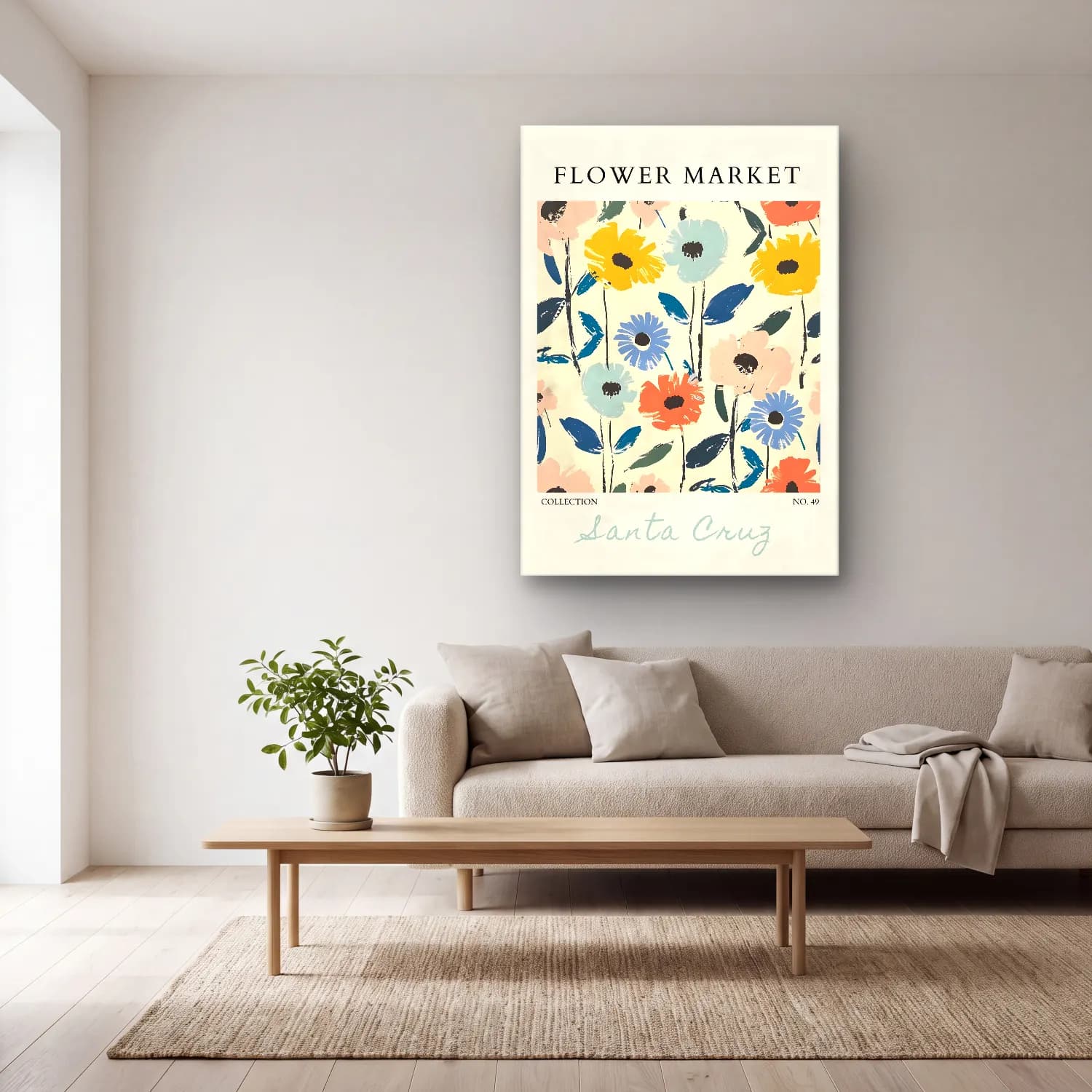 Retro Çiçek Deseni No. 119 cam tablo — açık renk salonda