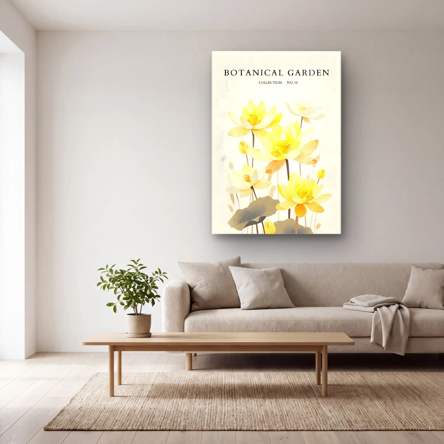 Pastel Lotus Çiçekleri No. 4 cam tablo — açık renk salonda
