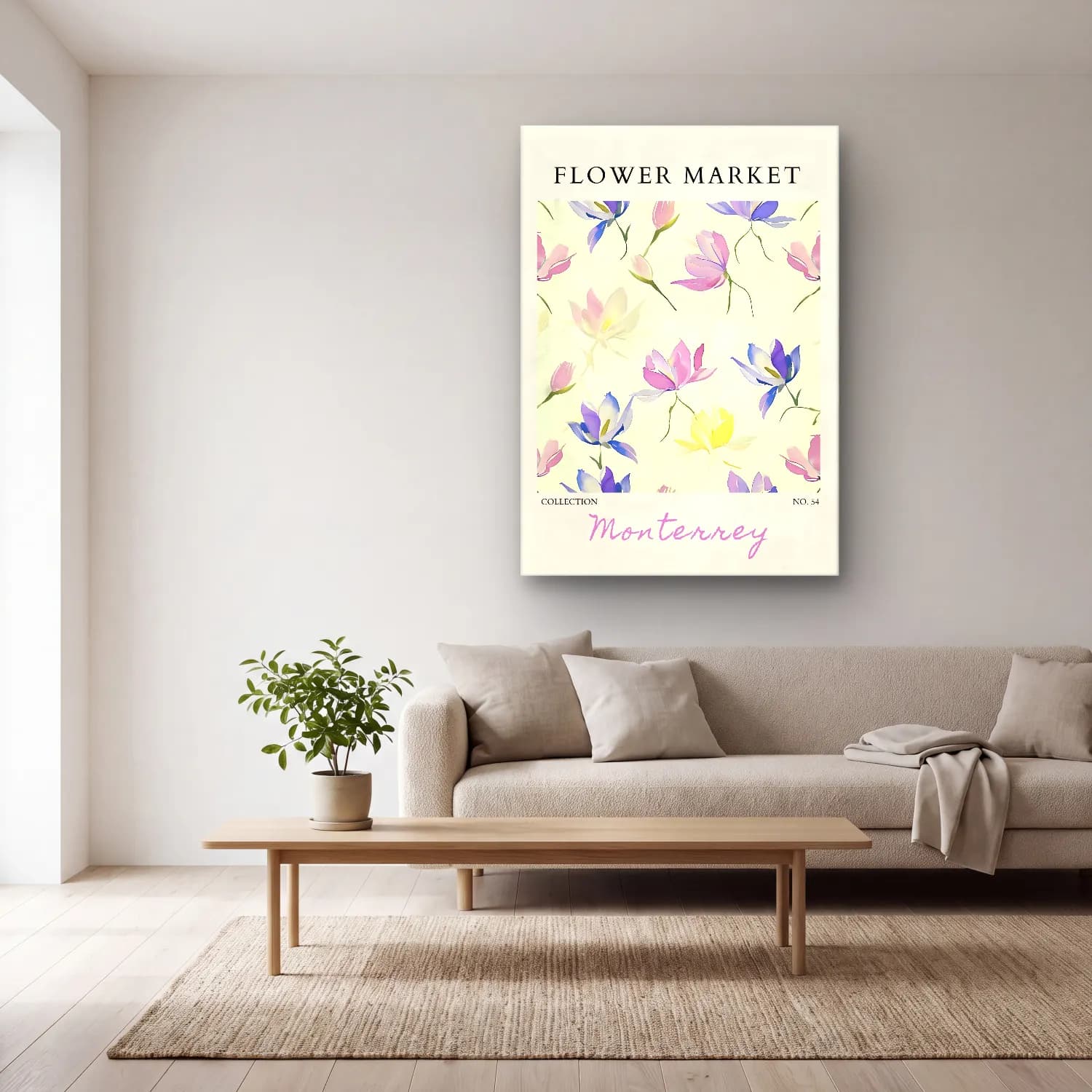 Pastel Çiçek Deseni No. 138 cam tablo — açık renk salonda