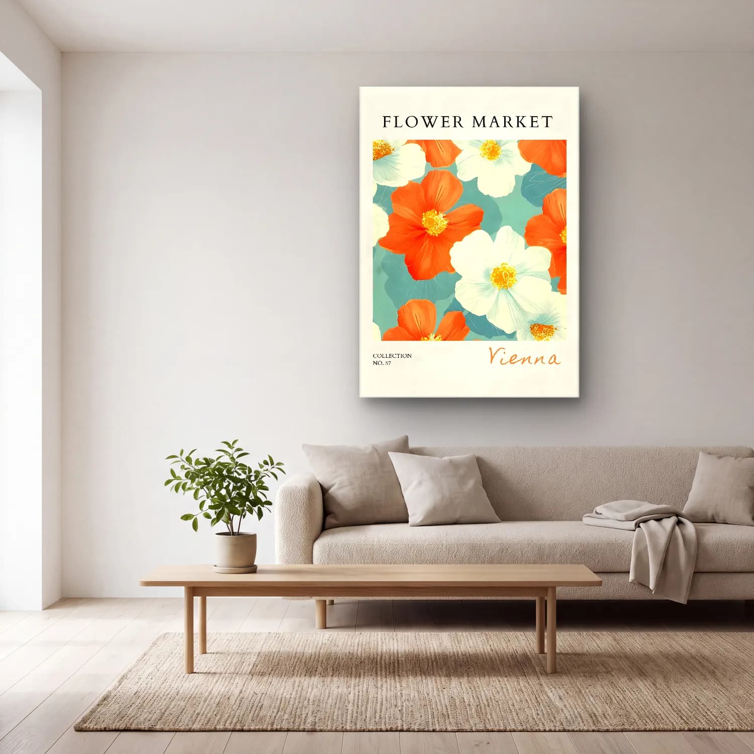 Pastel Çiçek Deseni No. 139 cam tablo — açık renk salonda