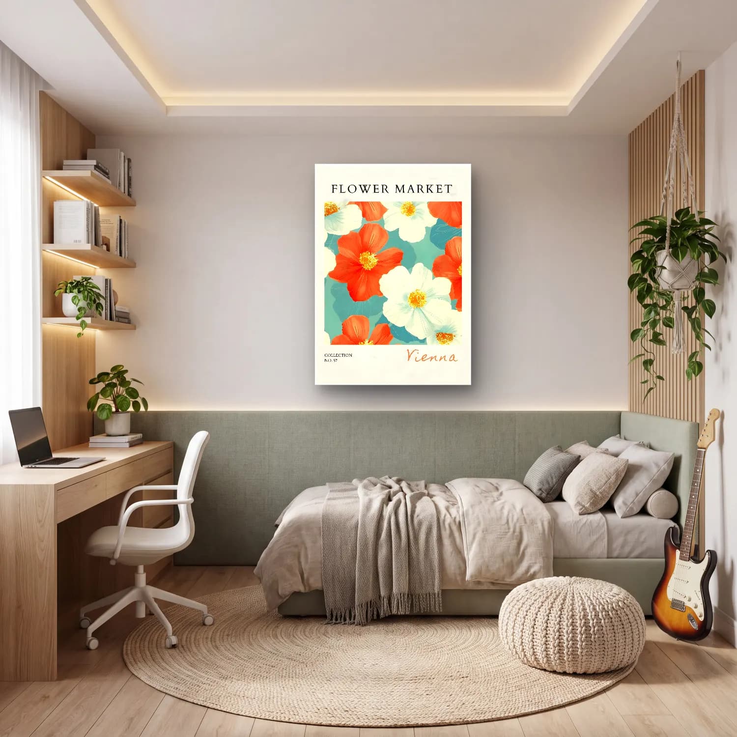Pastel Çiçek Deseni No. 139 cam tablo — genç odasında