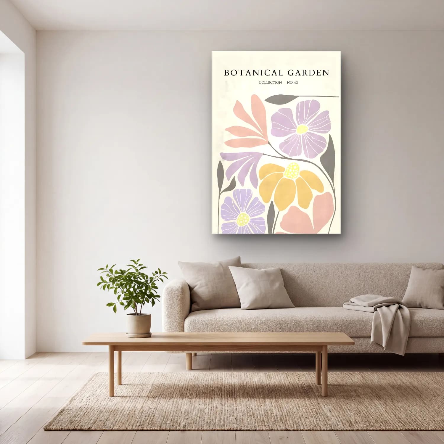 Pastel Çiçek Deseni No. 92 cam tablo — açık renk salonda