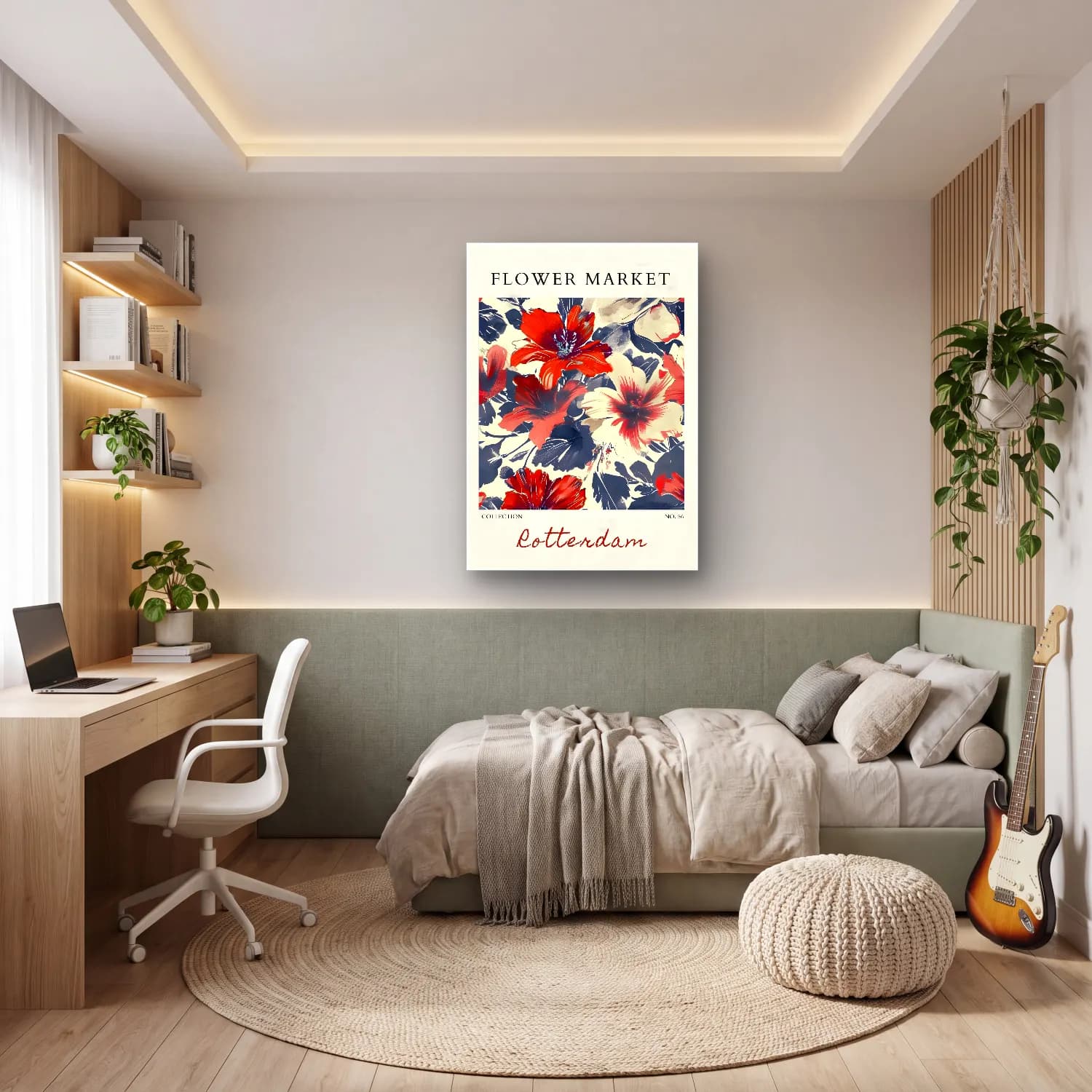 Boho Çiçek Deseni No. 46 cam tablo — genç odasında