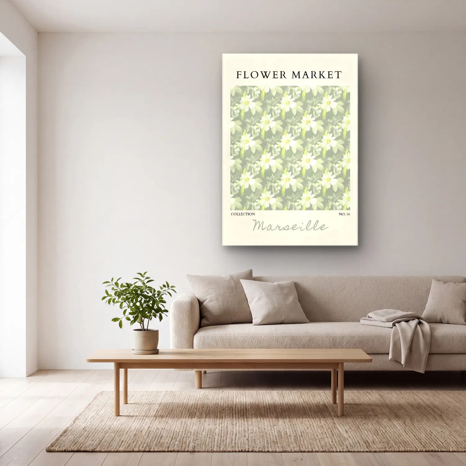Pastel Çiçek Deseni No. 80 cam tablo — açık renk salonda