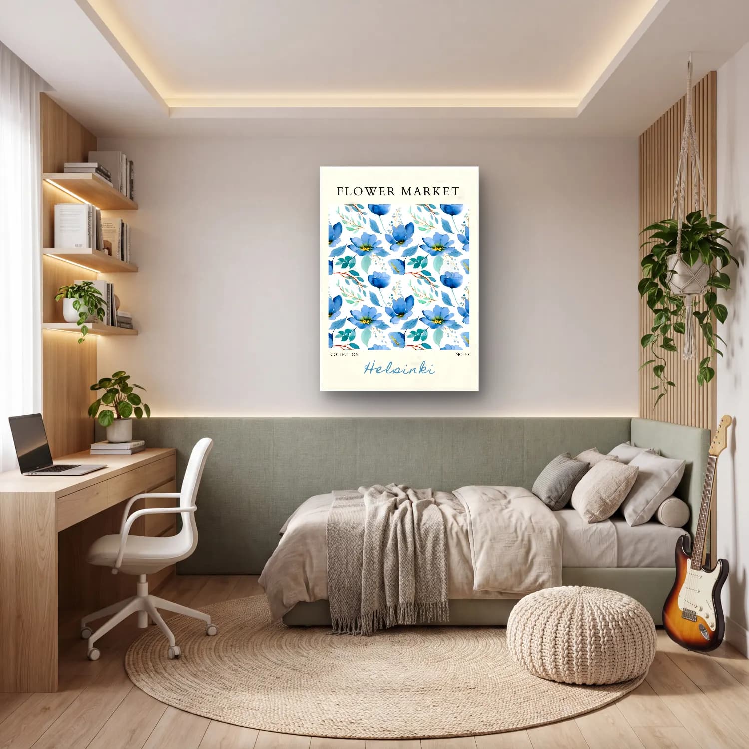 Boho Çiçek Deseni No. 38 cam tablo — genç odasında