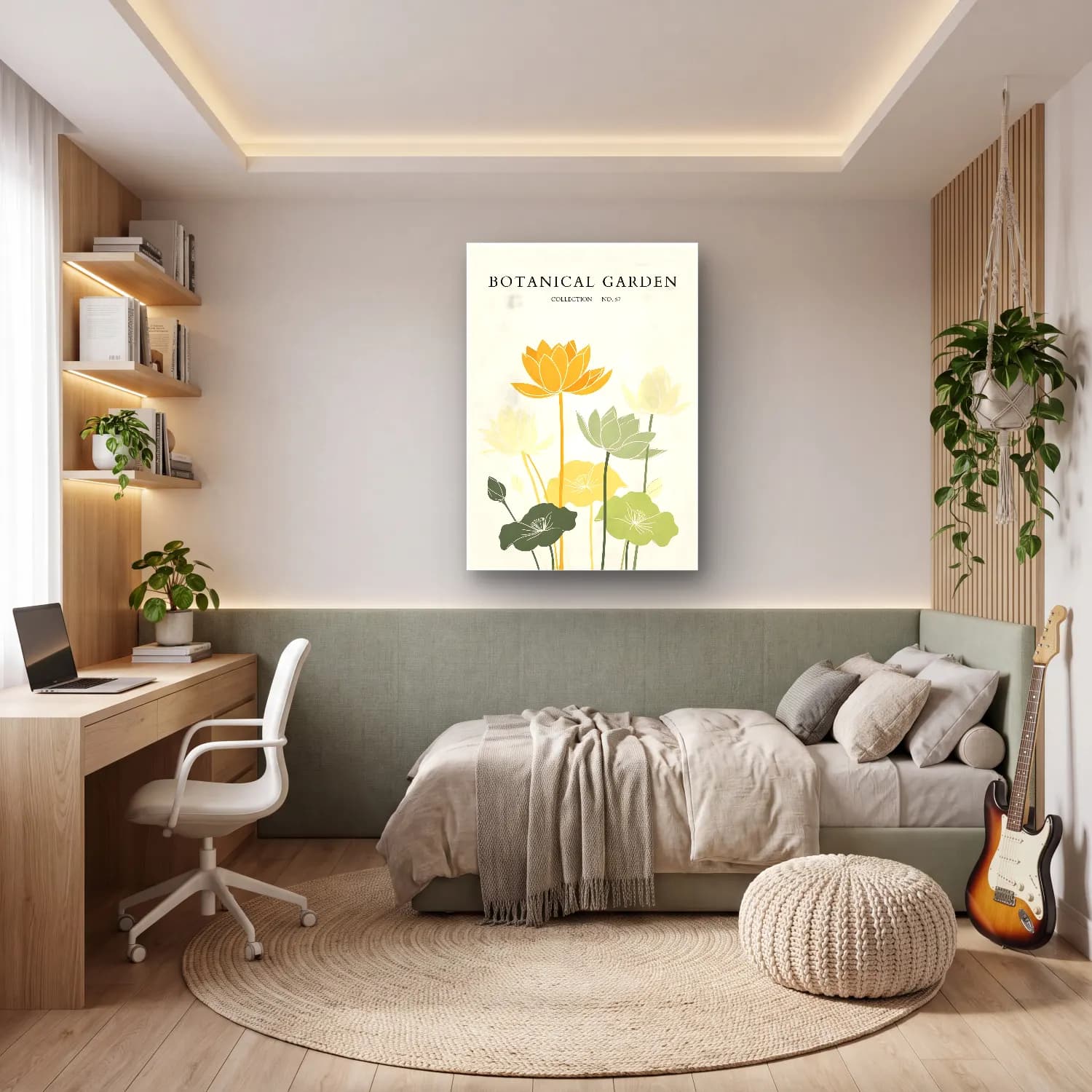 Botanik İllüstrasyon Lotus Çiçekleri No. 11 cam tablo — genç odasında