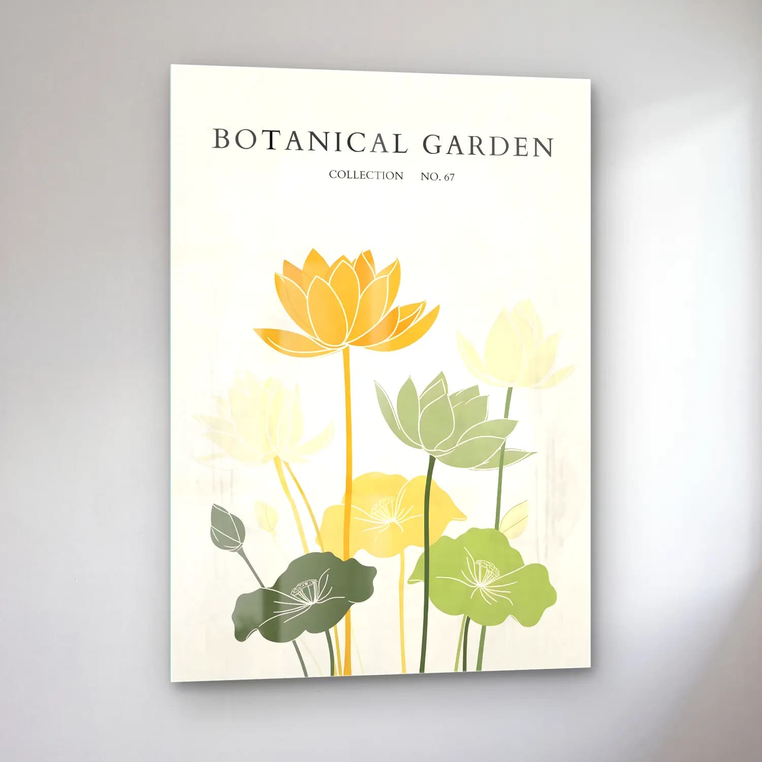 Botanik İllüstrasyon Lotus Çiçekleri No. 11 cam tablo — sol açıdan görünüm