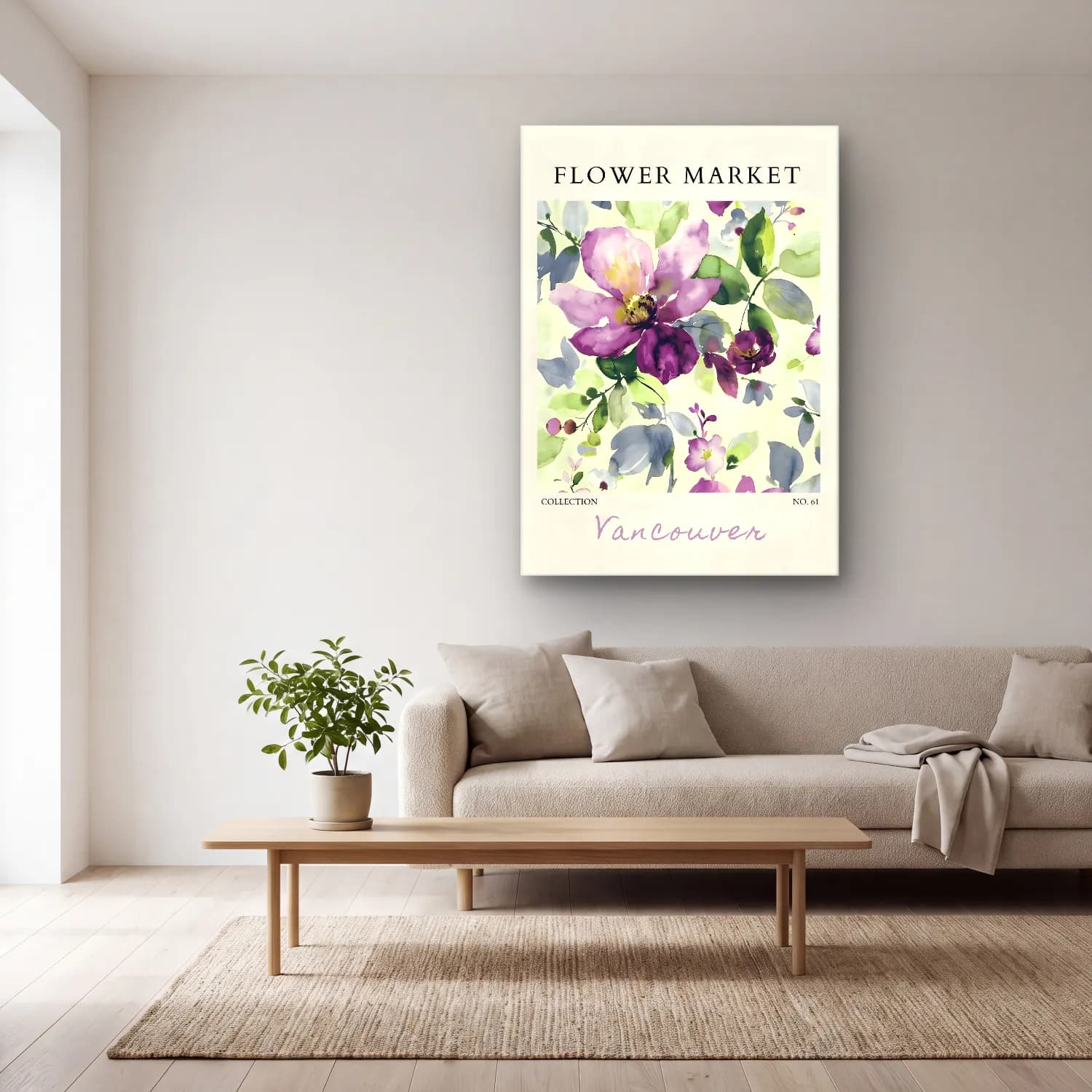 Botanik İllüstrasyon Çiçek Deseni No. 72 cam tablo — açık renk salonda