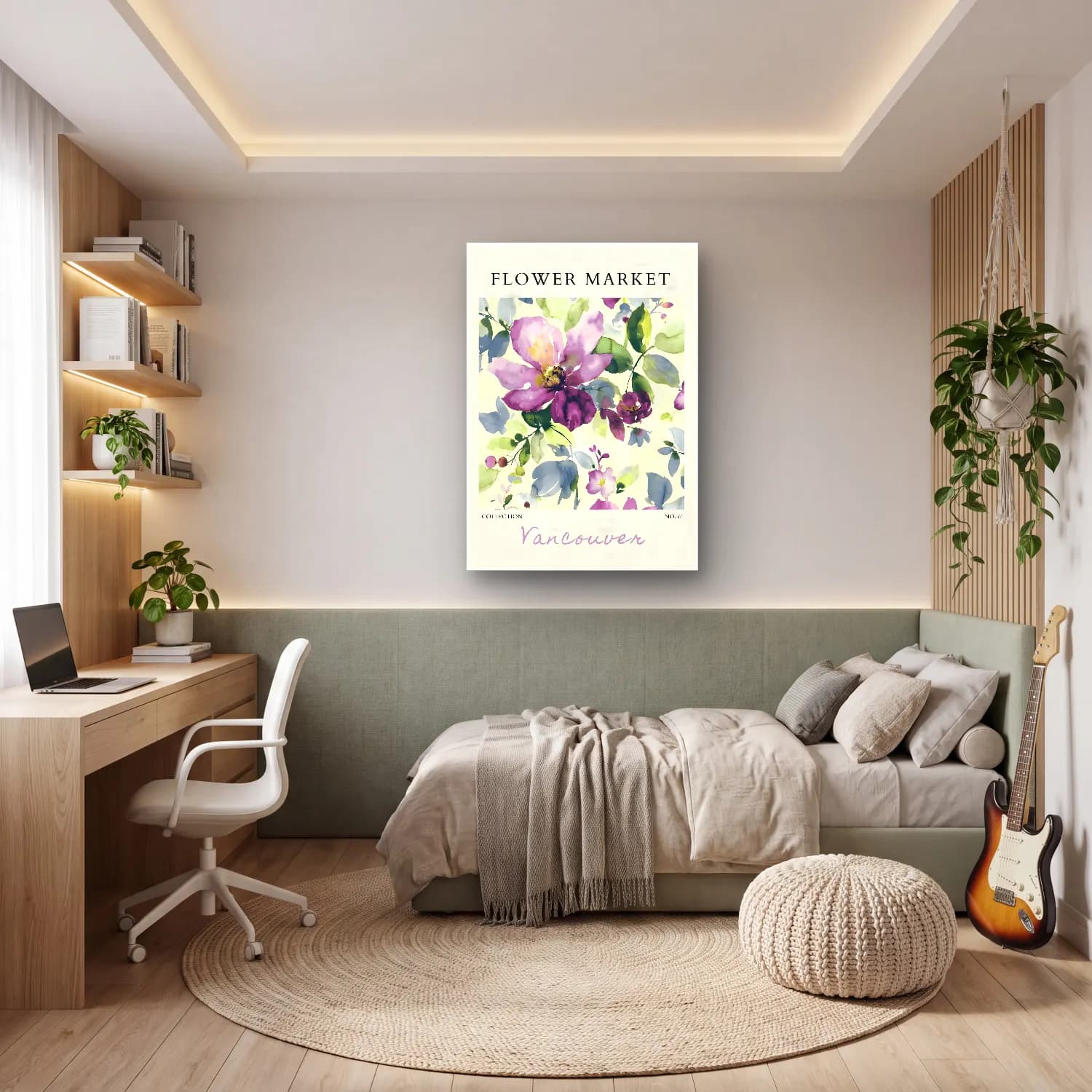 Botanik İllüstrasyon Çiçek Deseni No. 72 cam tablo — genç odasında