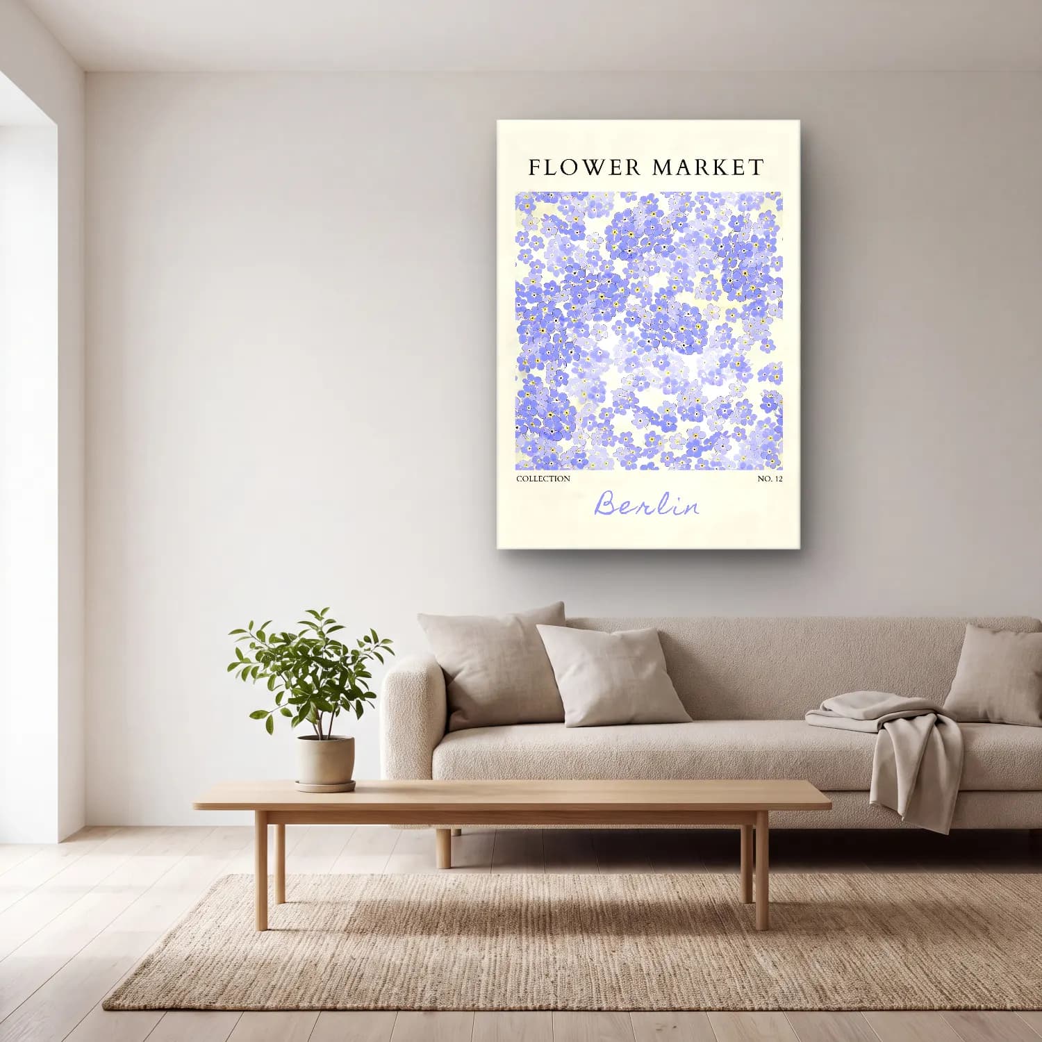 Pastel Çiçek Deseni No. 63 cam tablo — açık renk salonda