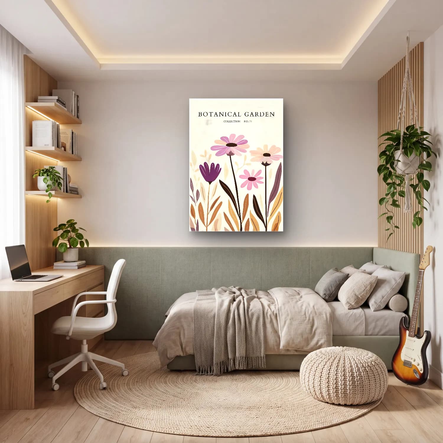 Pastel Çiçek Deseni No. 144 cam tablo — genç odasında