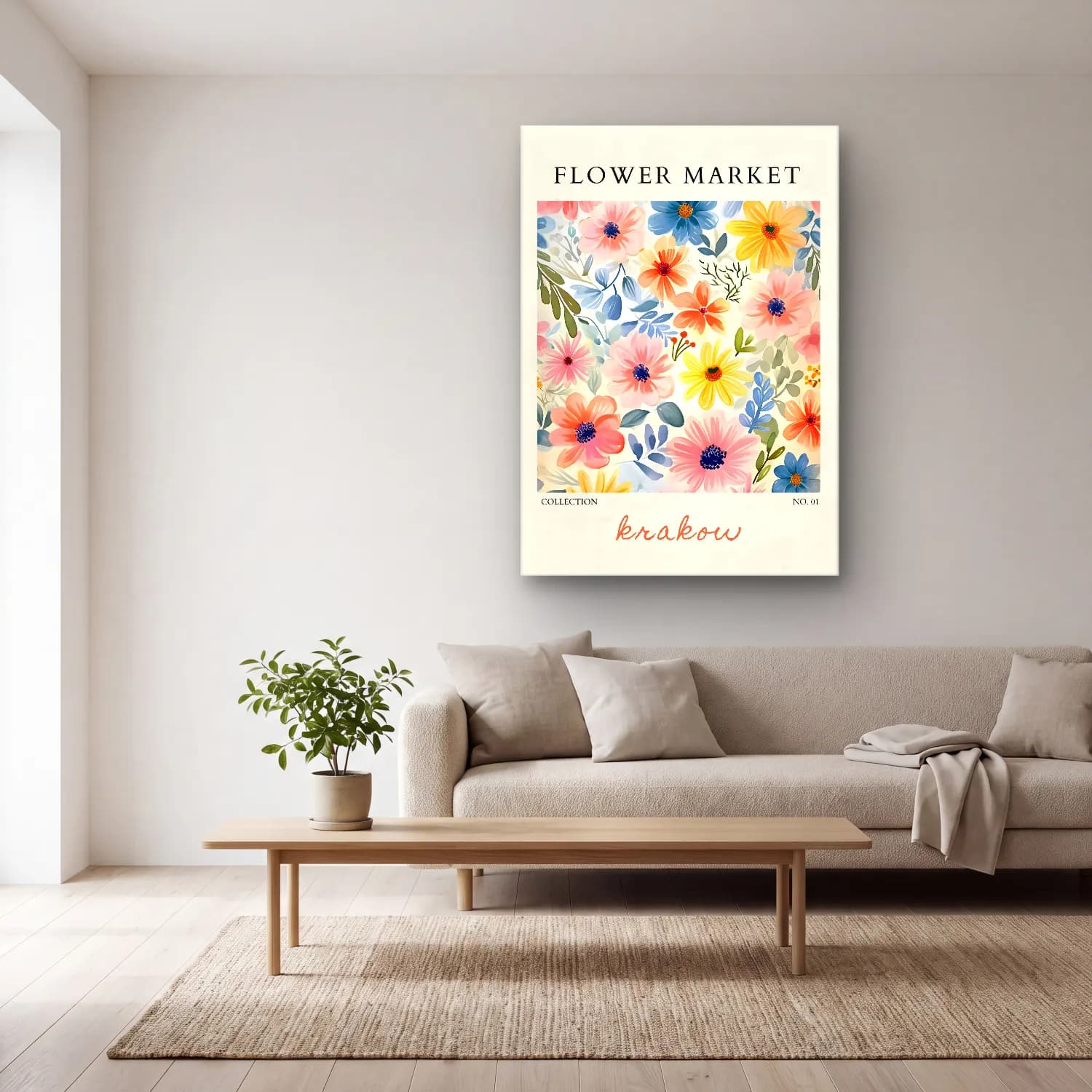 Pastel Çiçek Deseni No. 145 cam tablo — açık renk salonda