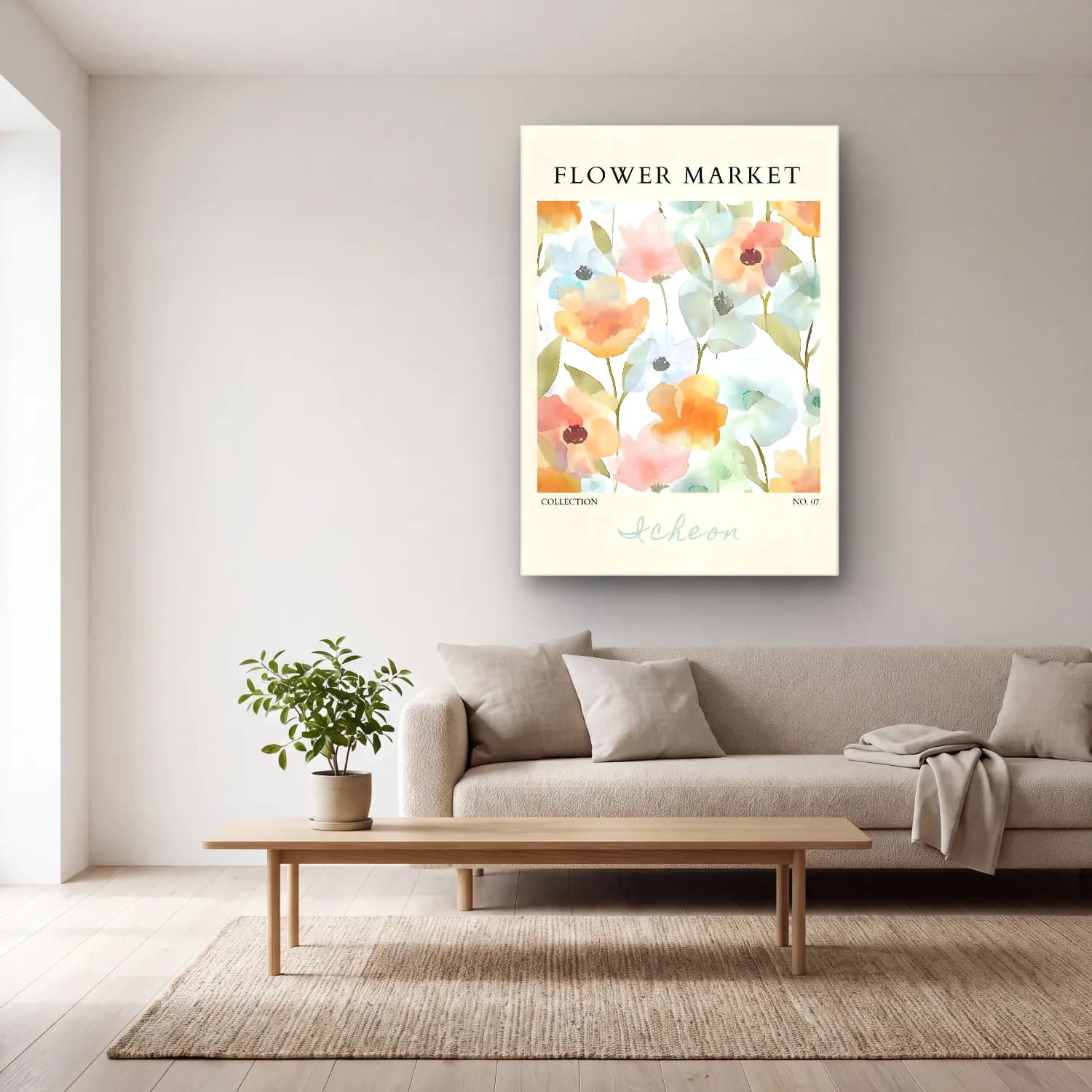 Pastel Çiçek Deseni No. 149 cam tablo — açık renk salonda