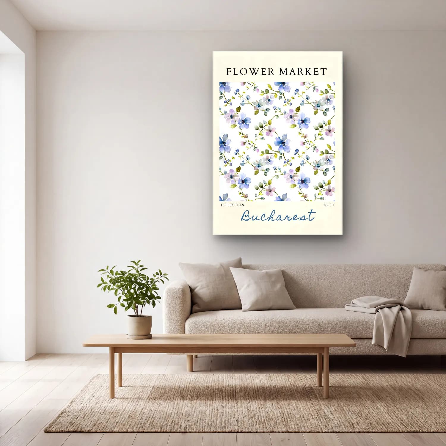 Pastel Çiçek Deseni No. 150 cam tablo — açık renk salonda
