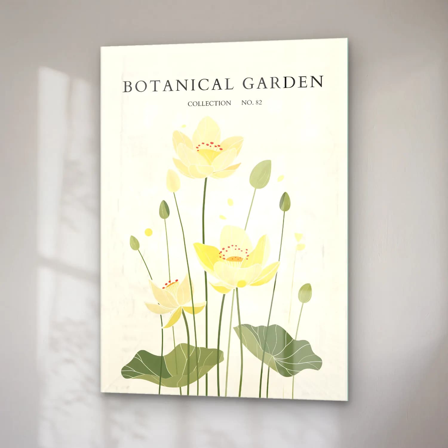 Botanik İllüstrasyon Lotus Çiçekleri No. 13 cam tablo — sağ açıdan görünüm