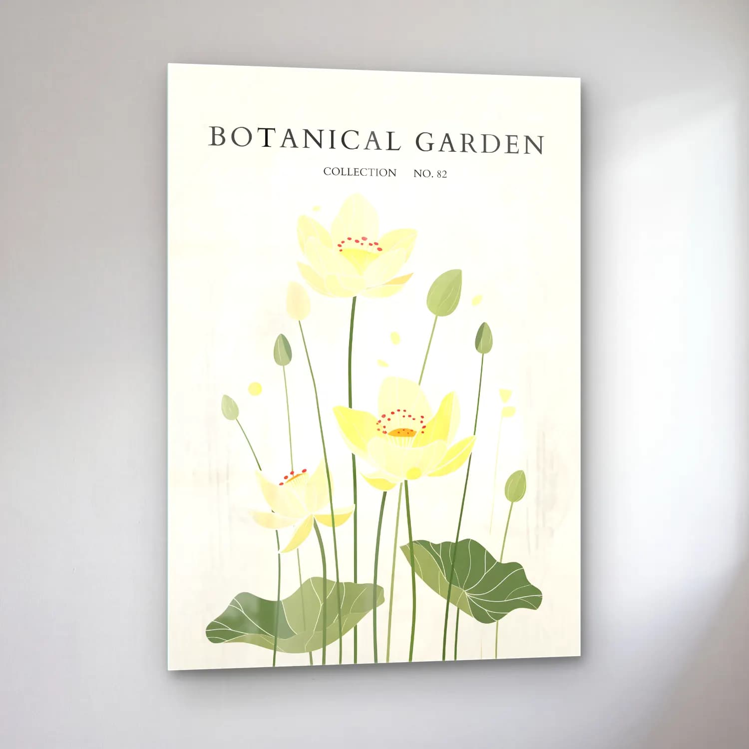 Botanik İllüstrasyon Lotus Çiçekleri No. 13 cam tablo — sol açıdan görünüm