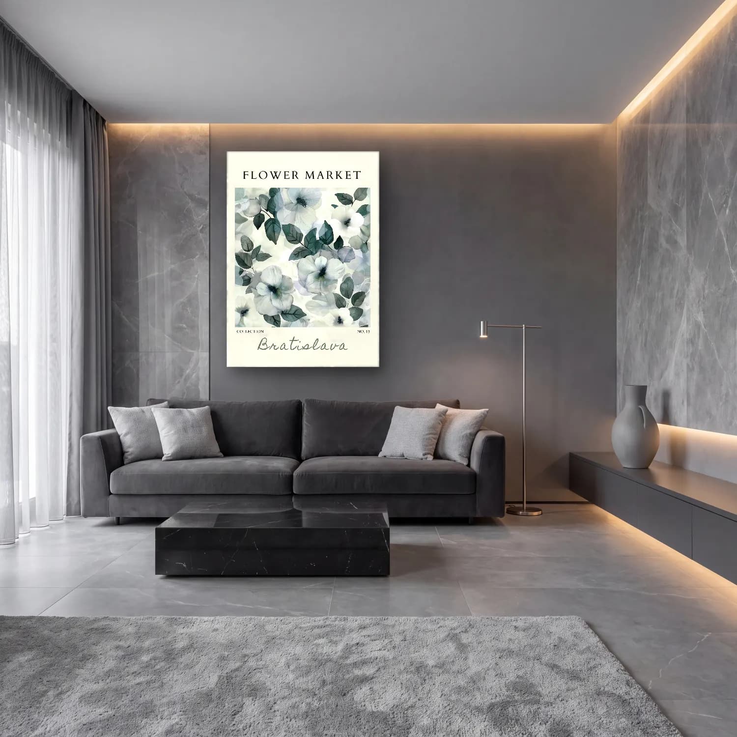 Pastel Çiçek Deseni No. 151 cam tablo — lüks salon duvarında