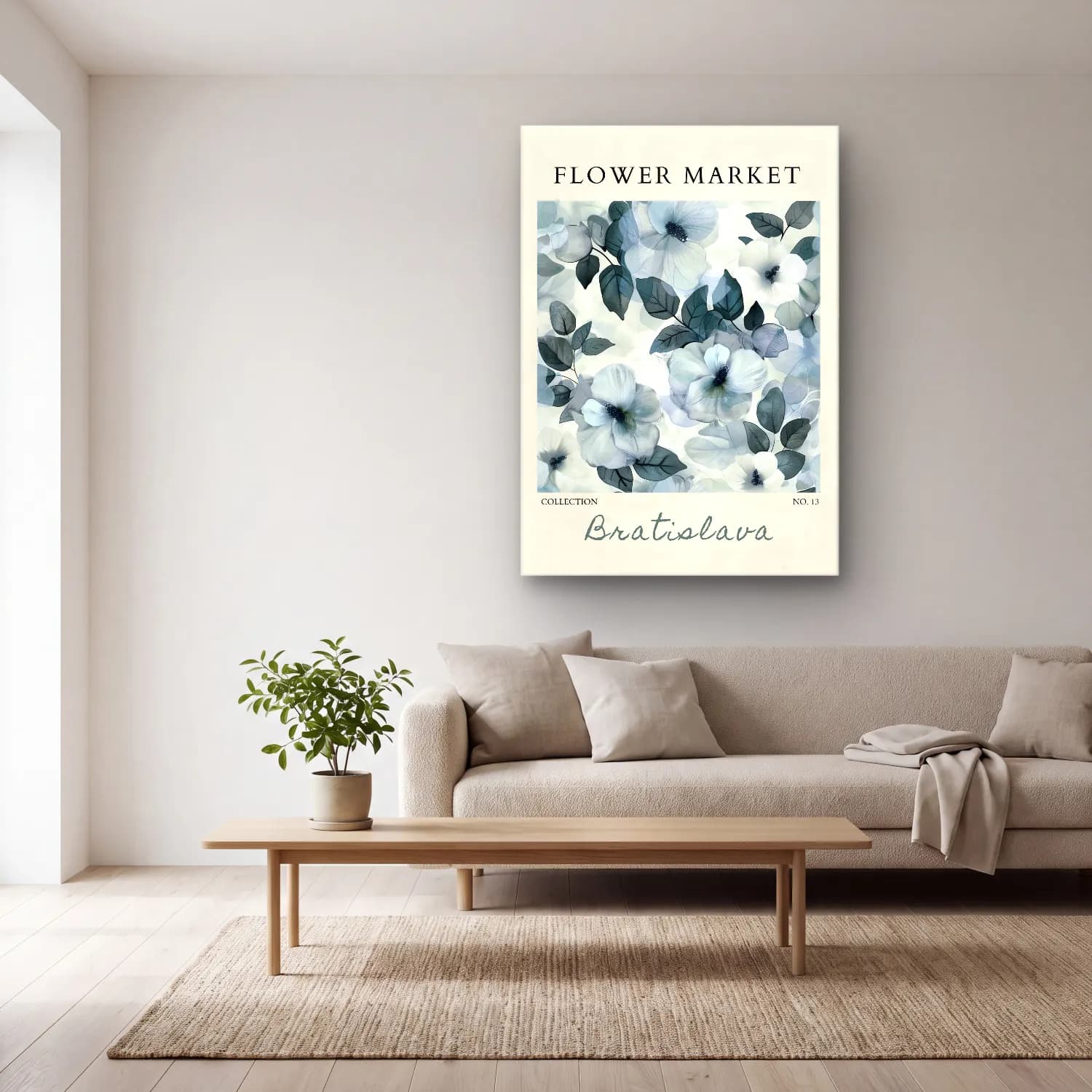 Pastel Çiçek Deseni No. 151 cam tablo — açık renk salonda