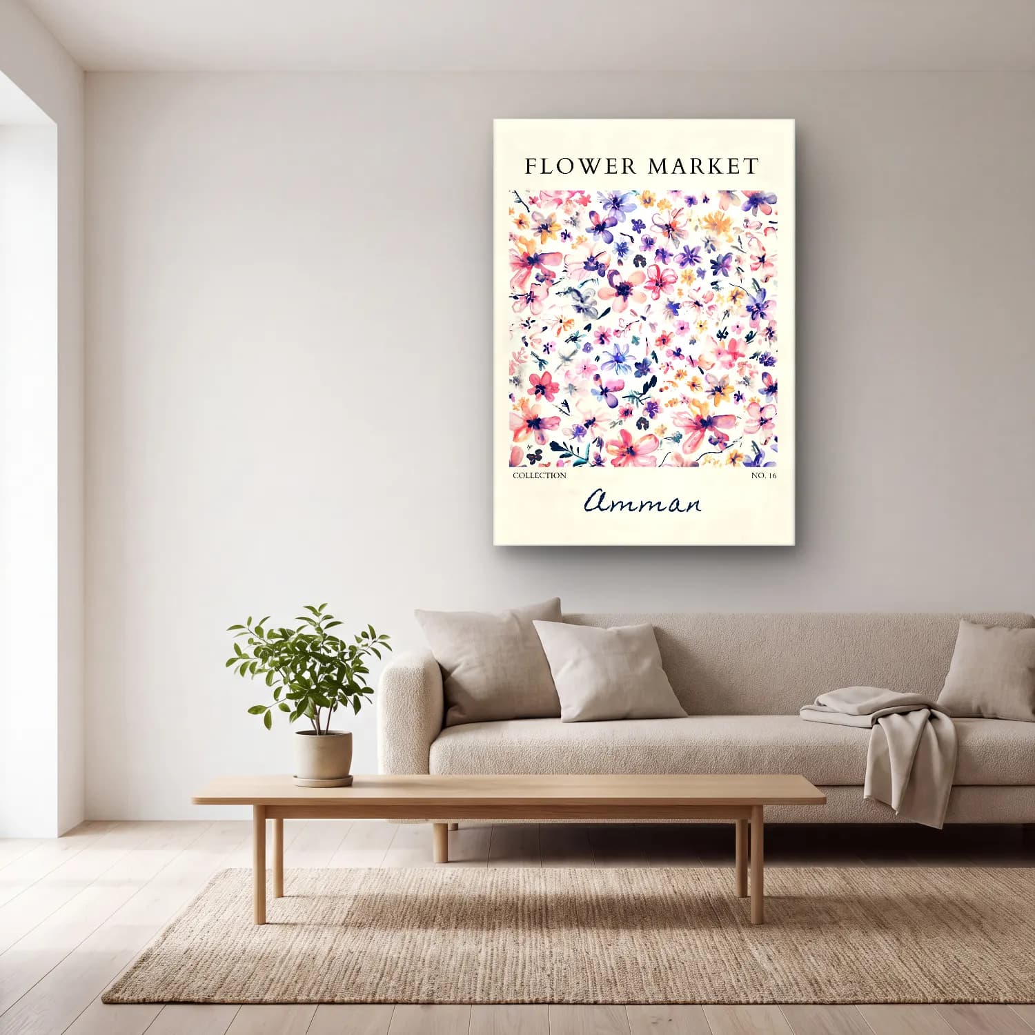 Pastel Çiçek Deseni No. 152 cam tablo — açık renk salonda