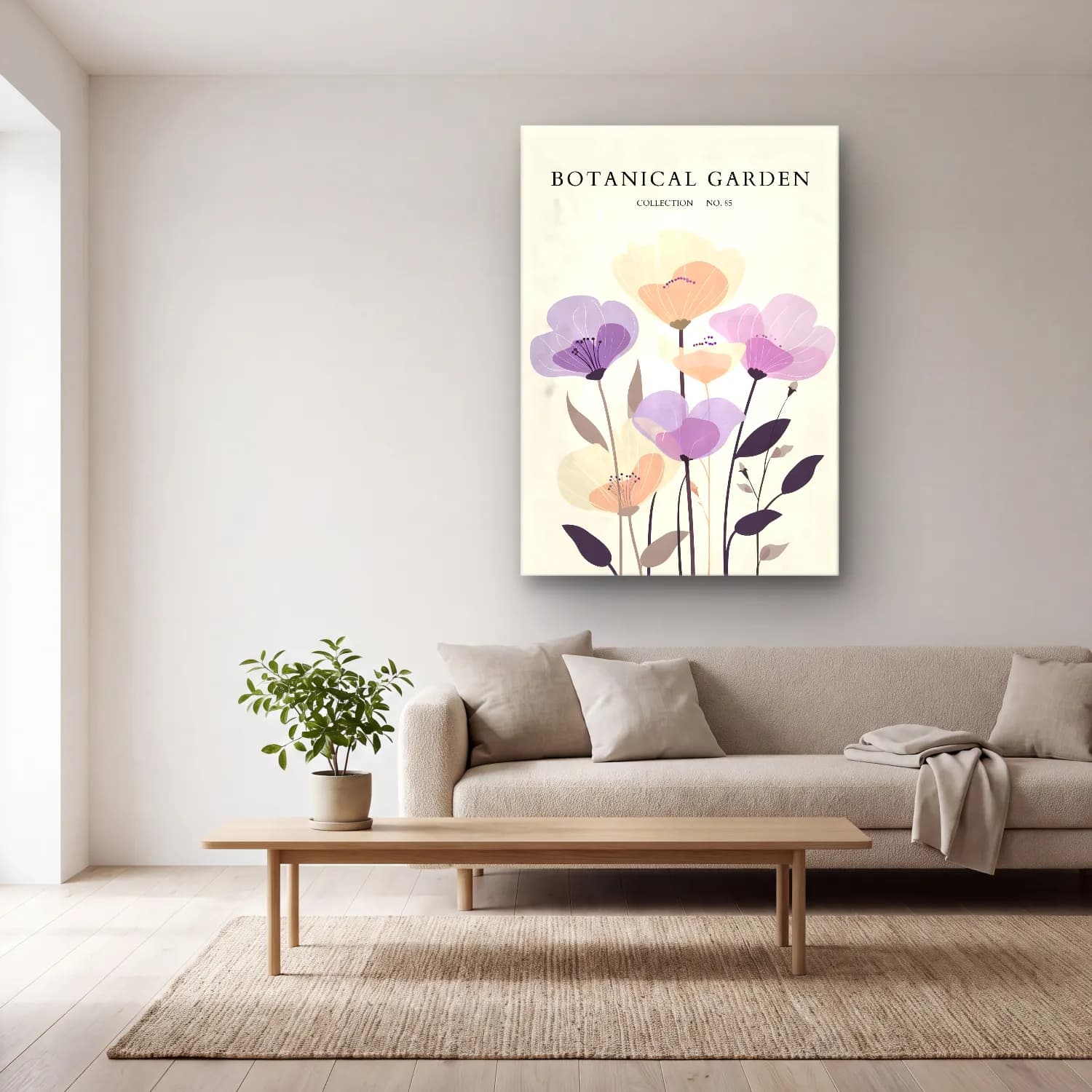 Pastel Gelincikler No. 4 cam tablo — açık renk salonda