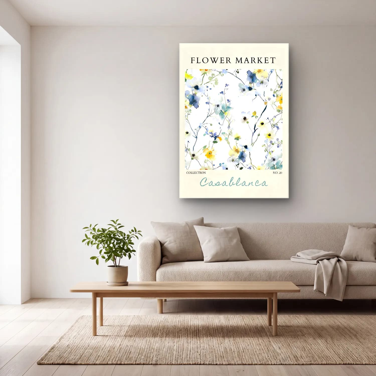 Pastel Çiçek Deseni No. 153 cam tablo — açık renk salonda