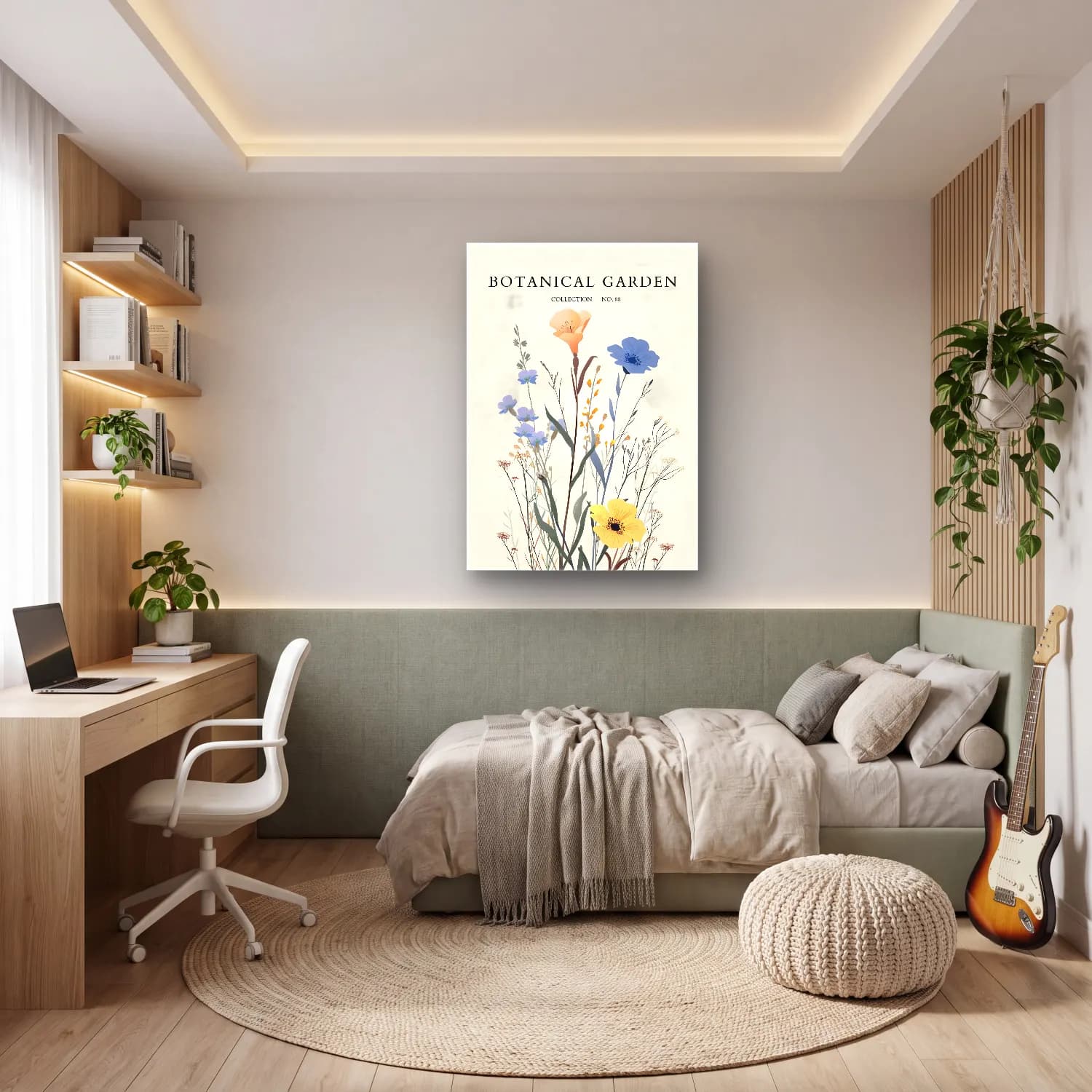Botanik İllüstrasyon Kır Çiçekleri No. 50 cam tablo — genç odasında
