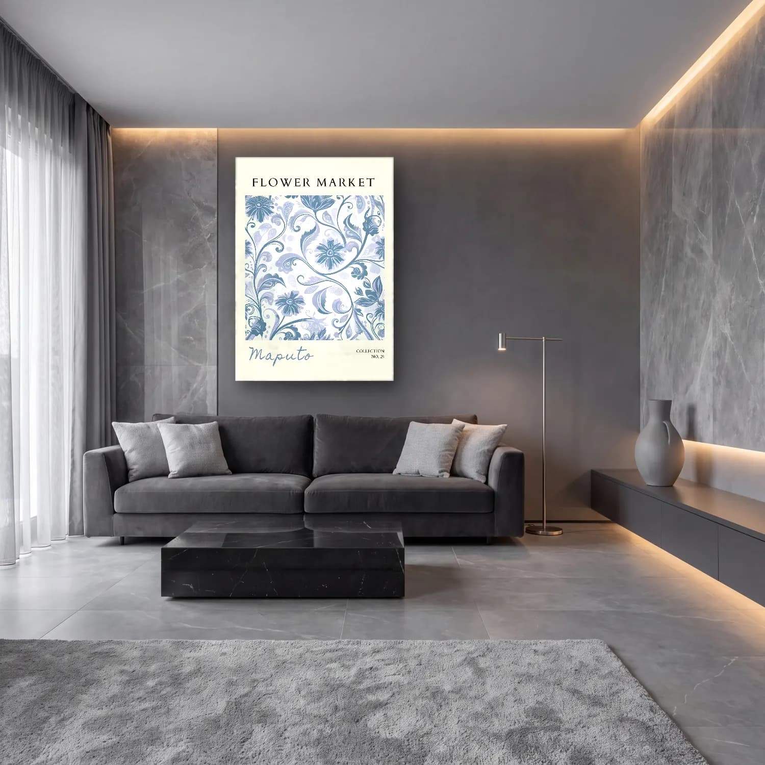 Pastel Çiçek Deseni No. 158 cam tablo — lüks salon duvarında