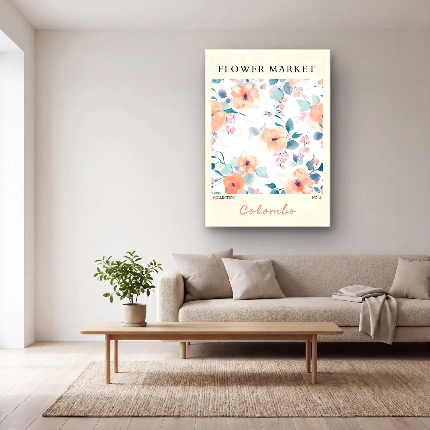 Pastel Çiçek Deseni No. 159 cam tablo — açık renk salonda