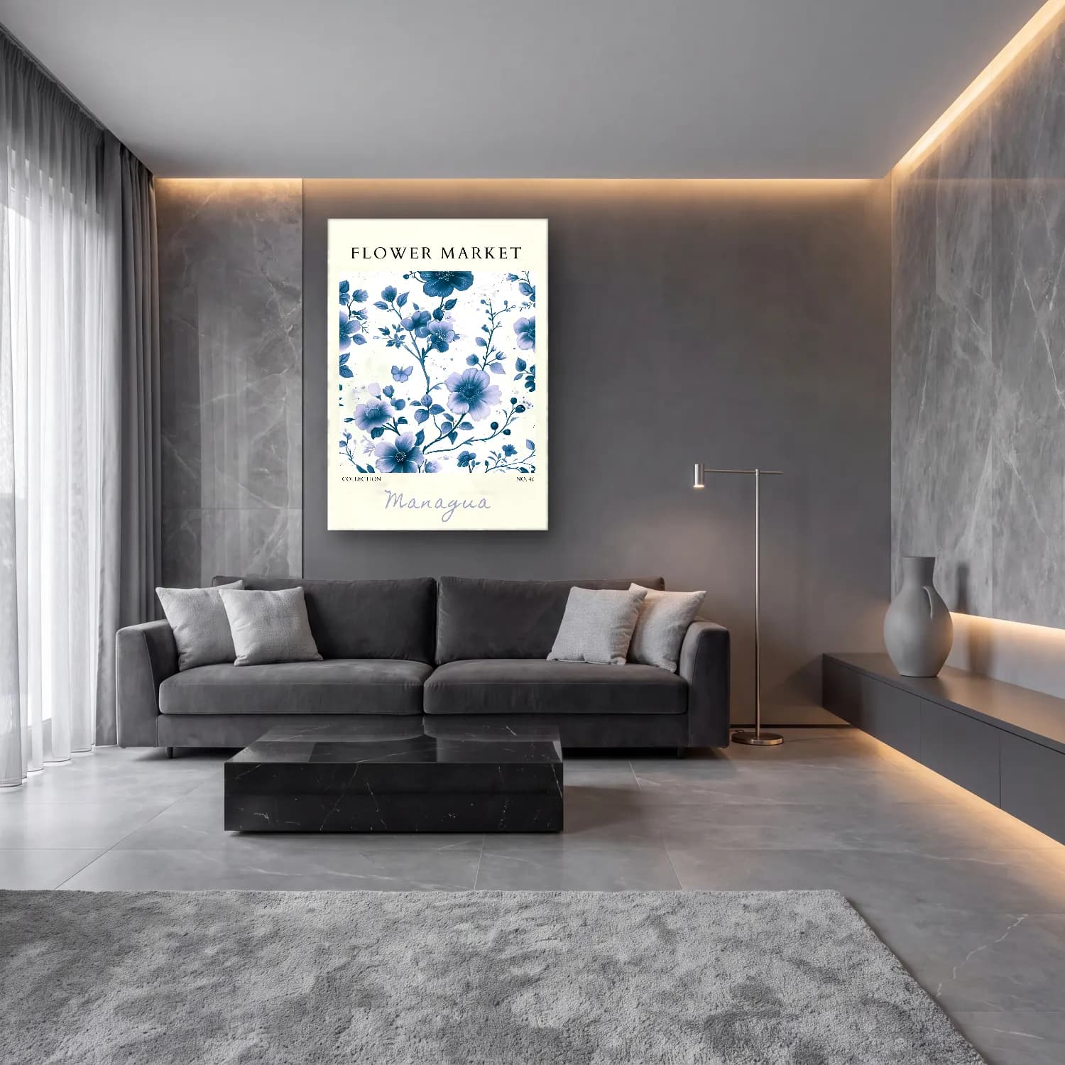 Botanik İllüstrasyon Çiçek Deseni No. 82 cam tablo — lüks salon duvarında