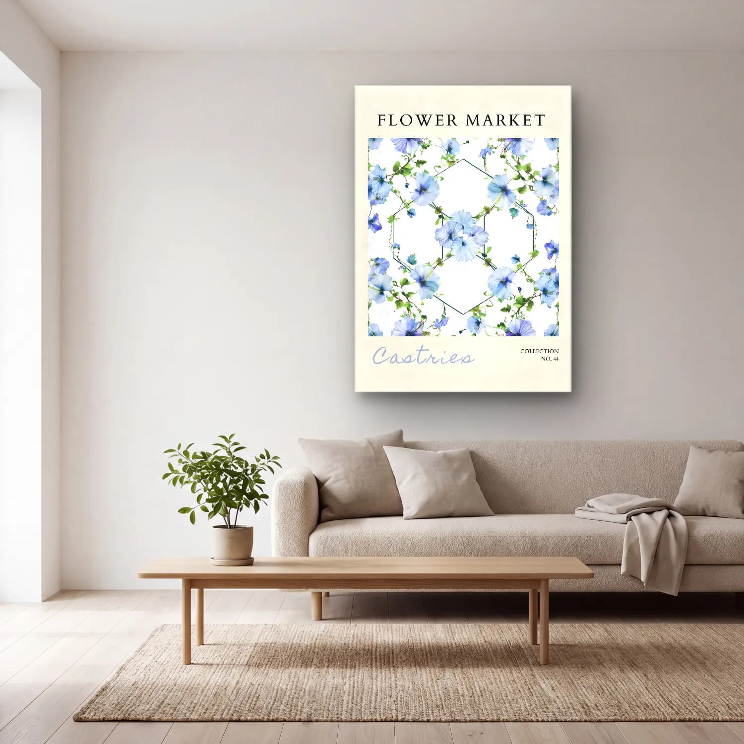 Pastel Çiçek Deseni No. 162 cam tablo — açık renk salonda