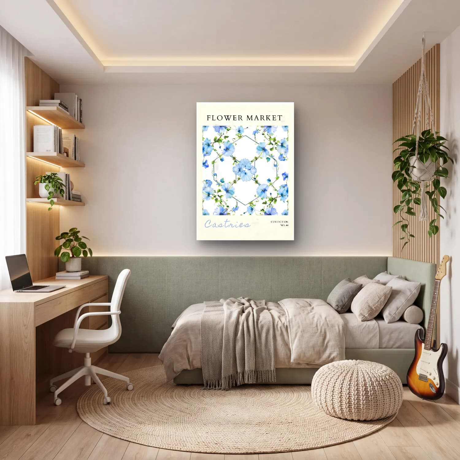 Pastel Çiçek Deseni No. 162 cam tablo — genç odasında