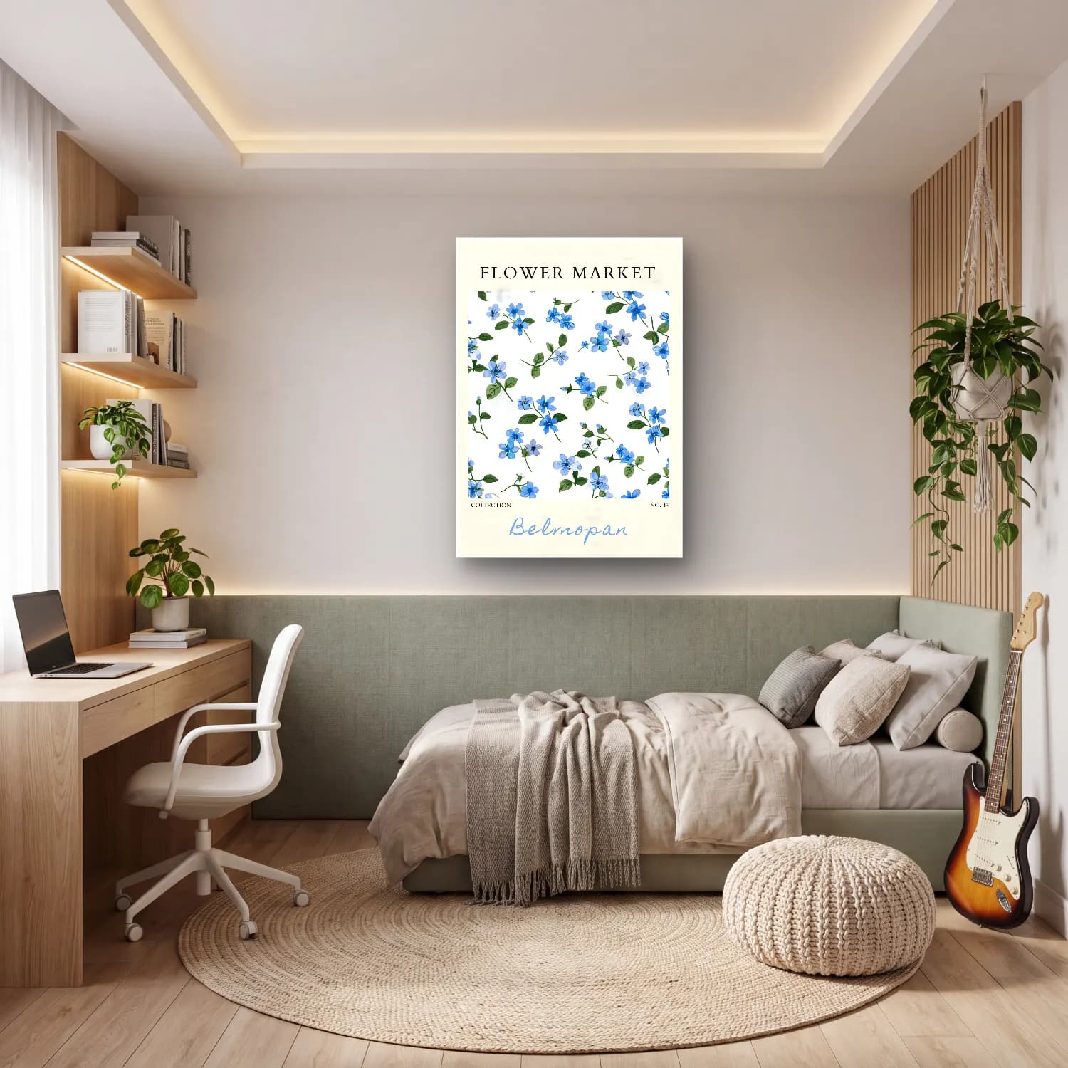 Botanik İllüstrasyon Çiçek Deseni No. 83 cam tablo — genç odasında