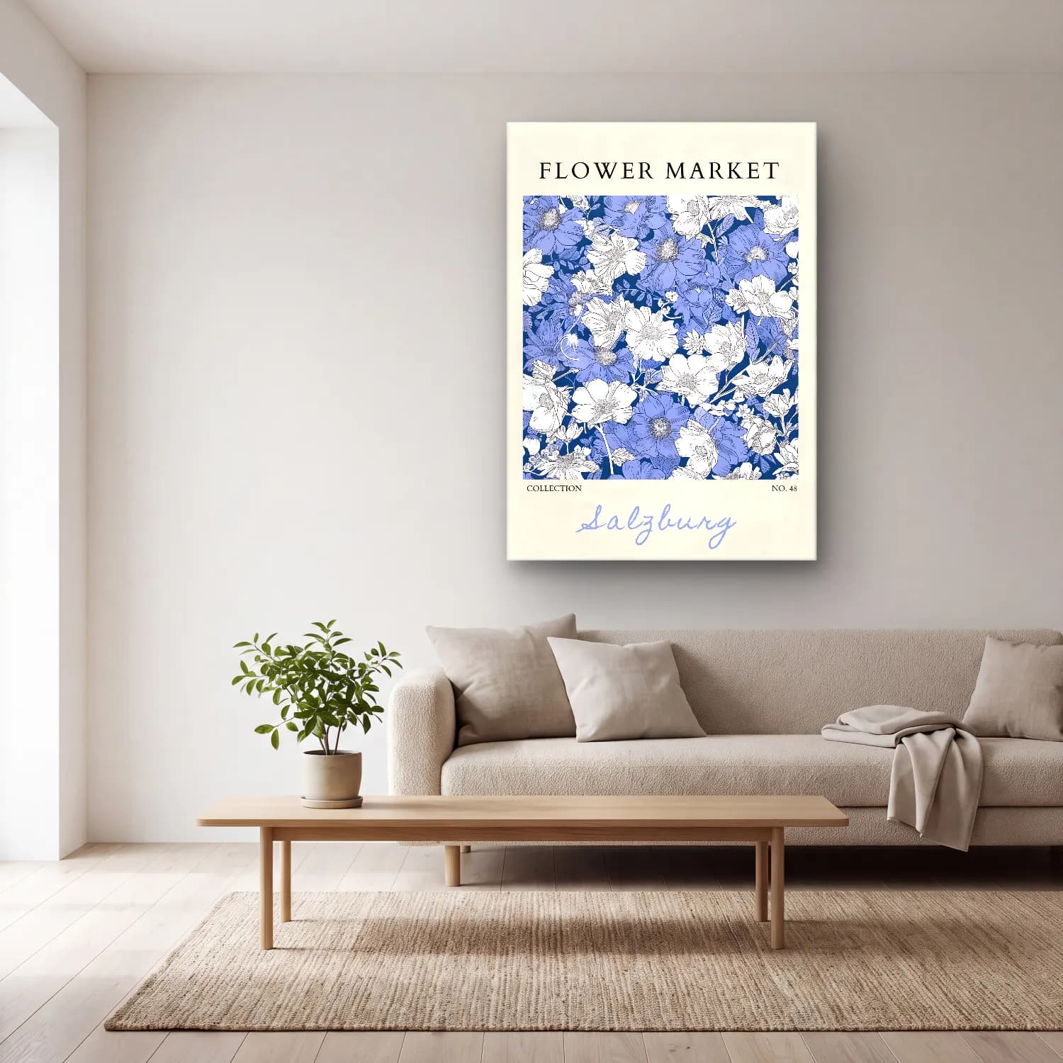 Pastel Çiçek Deseni No. 163 cam tablo — açık renk salonda