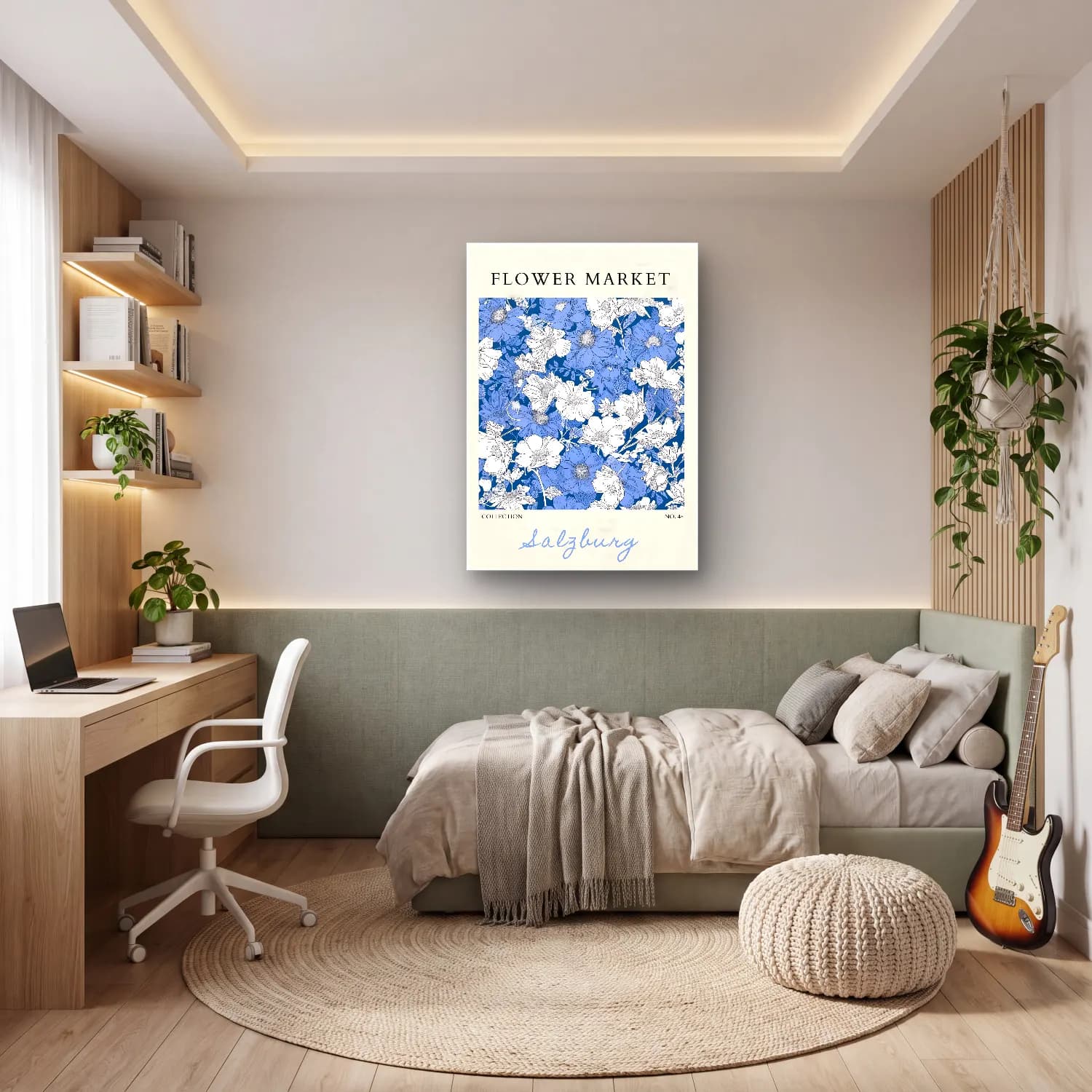 Pastel Çiçek Deseni No. 163 cam tablo — genç odasında