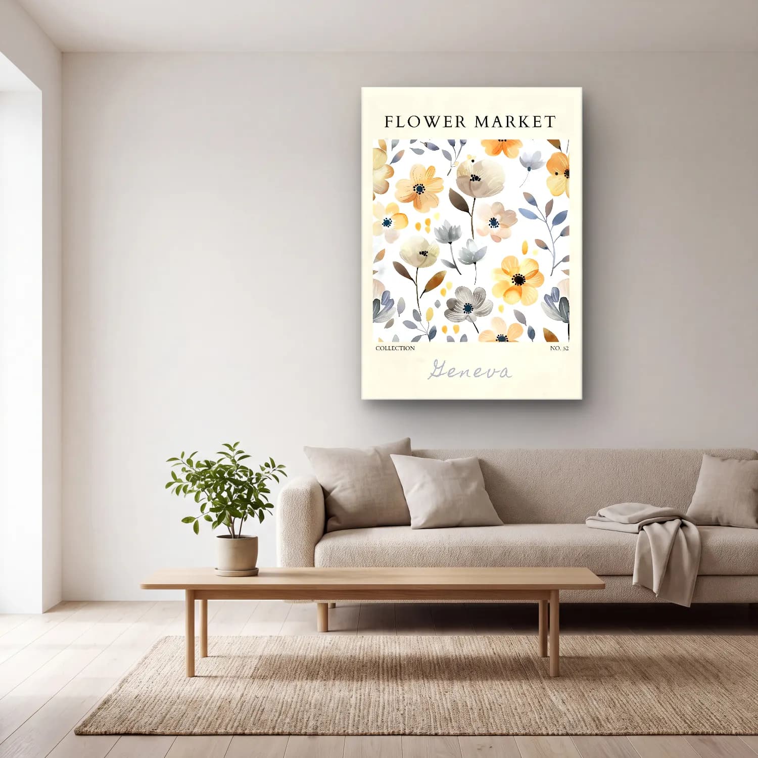 Pastel Çiçek Deseni No. 164 cam tablo — açık renk salonda