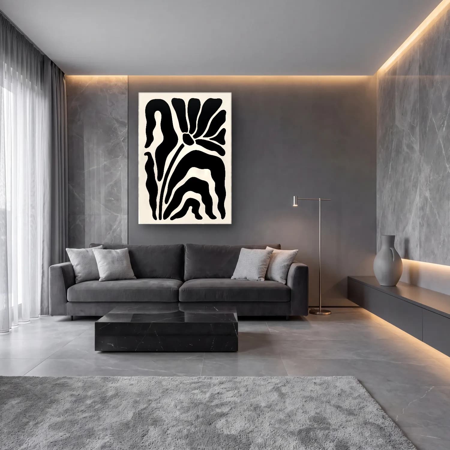Boho Çiçek Deseni No. 48 cam tablo — lüks salon duvarında