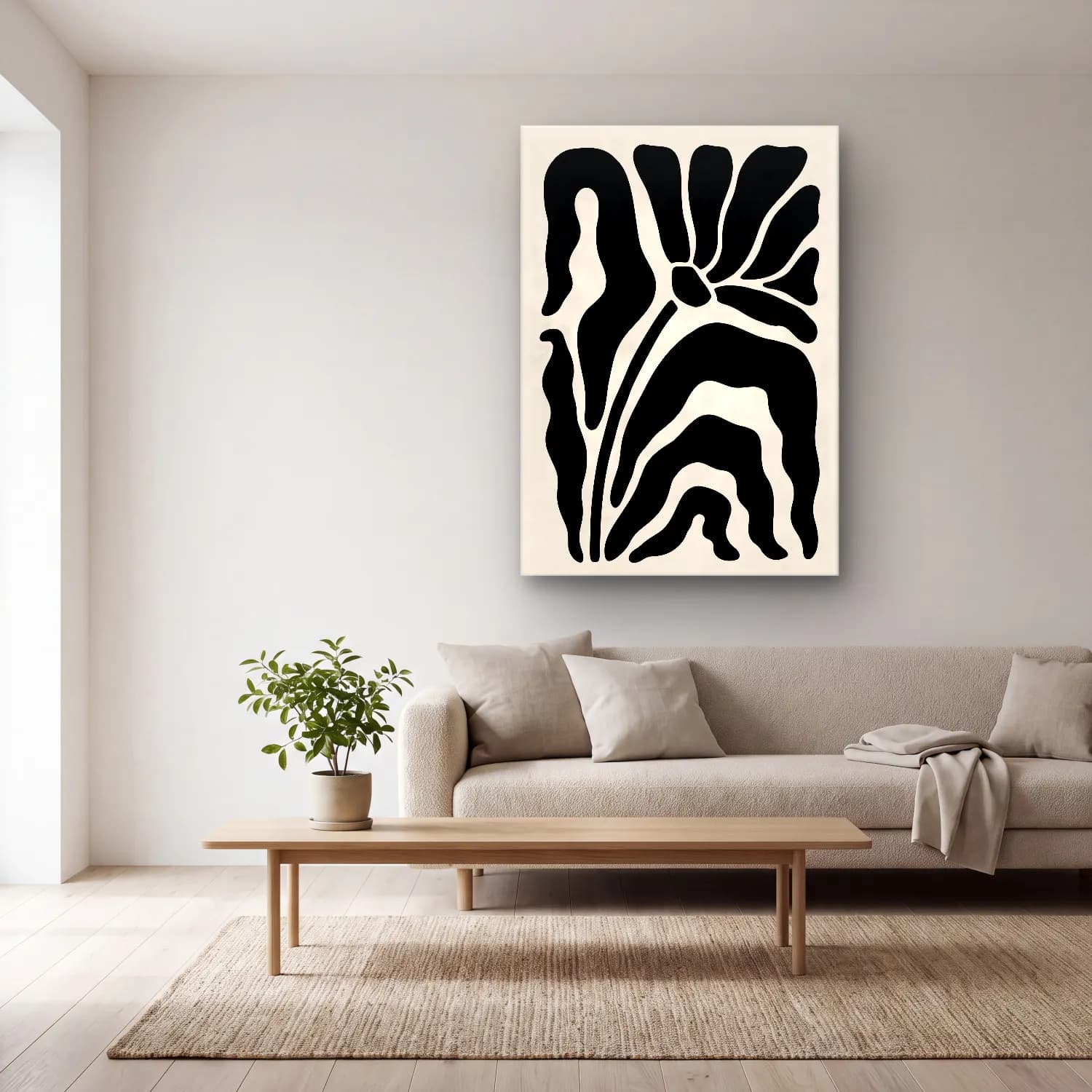 Boho Çiçek Deseni No. 48 cam tablo — açık renk salonda