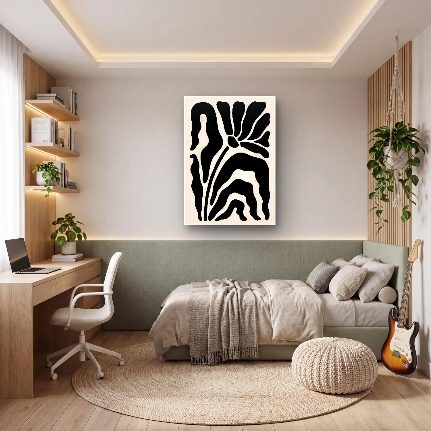 Boho Çiçek Deseni No. 48 cam tablo — genç odasında