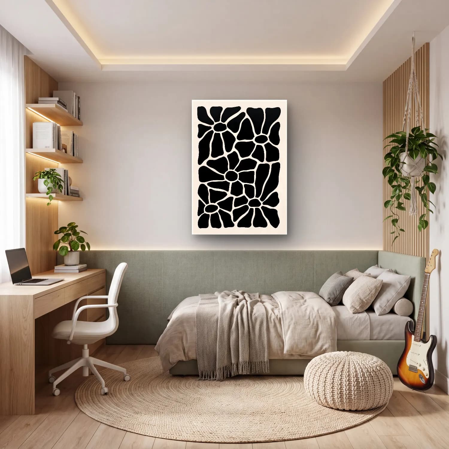 Boho Çiçek Deseni No. 49 cam tablo — genç odasında