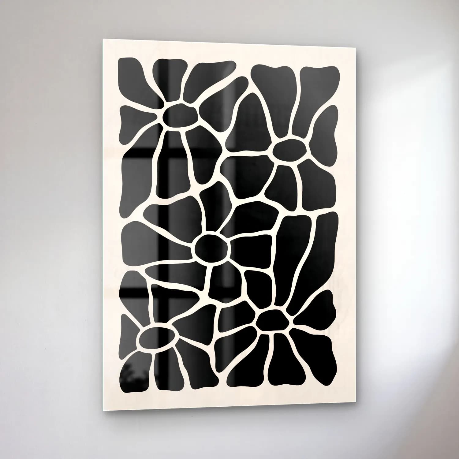 Boho Çiçek Deseni No. 49 cam tablo — sol açıdan görünüm